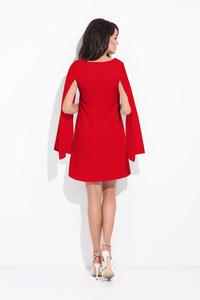 Czerwona Sukienka Trapezowa z Rozciętymi Rękawami