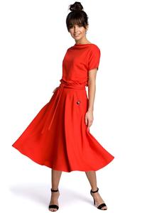 Sukienka Midi Wiązana w Pasie - Czerwona