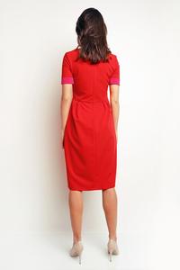 Czerwona Sukienka Midi z Kontrastowymi Lamówkami