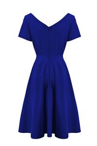 Niebieska Rozkloszowana Sukienka z Dekoltem