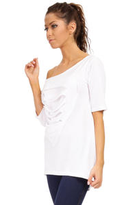 Biały Długi T-shirt z Szerokim Dekoltem