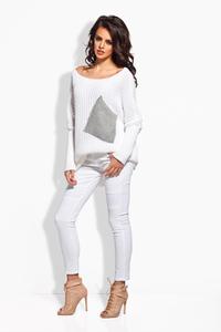 Biały Sweter Oversize z Dużą Kieszenią