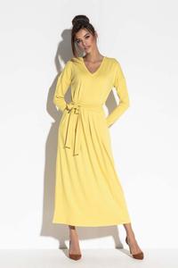 Sukienka Maxi z Dekoltem V Cejloński Żółty 