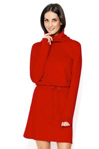 Dresowa Sukienka Wiązana z Golfem - Czerwona