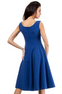 Niebieska Koktajlowa Sukienka z Rozkloszowanym Dołem 