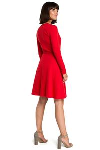 Czerwona Casualowa Rozkloszowana Sukienka z Dekoltem V na Zakładkę