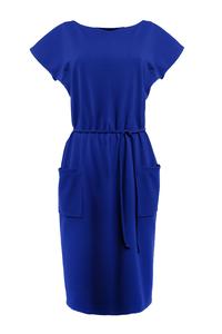Niebieska Sukienka Midi z Kieszeniami