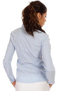 Błękitna Klasyczna Koszula z Długim Rękawem z Kontrastową Plisą