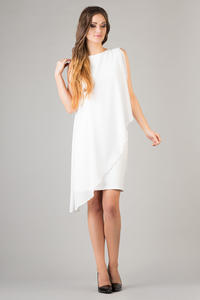 Biała Sukienka z Woalką Asymetryczna Lekka Kreacja