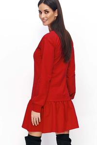 Czerwona Sukienka Casual z Falbanką na Długi Rękaw