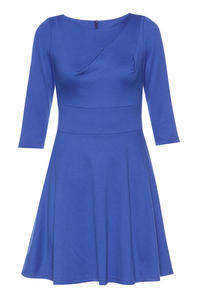 Niebieska Elegancka Sukienka z Rozkloszowanym Dołem