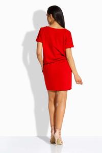 Czerwona Sukienka Mini z Gumką w Pasie