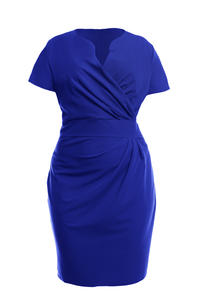 Niebieska Elegancka Sukienka z Kopertowym Dekoltem PLUS SIZE