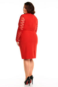 Czerwona Elegancka Sukienka z Koronkowym Rękawem PLUS SIZE
