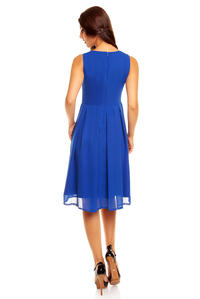 Niebieska Wieczorowa Sukienka z Głębokim Dekoltem