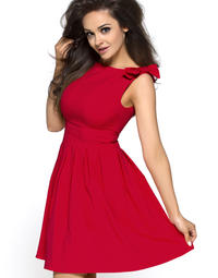 Czerwona Urocza Sukienka z Kokardkami na Ramionach