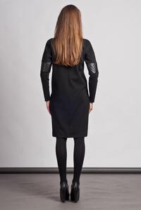 Czarna Sukienka z Kieszeniami i Eco-Skórą