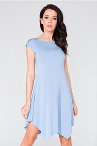 Błękitna Zwiewna Sukienka z Asymetrycznym Dołem