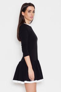 Czarna Dziewczęca Sukienka z Kontrastowymi Lamówkami