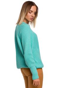 Prosty Sweter w Prążki z Długim Rękawem (Seledynowy)