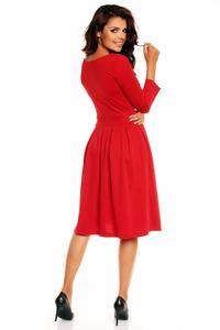 Czerwona Elegancka Sukienka przed Kolano z Zakładkami
