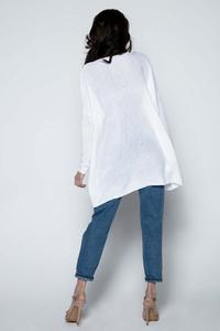 Biały Sweter-Tunika z Kieszeniami