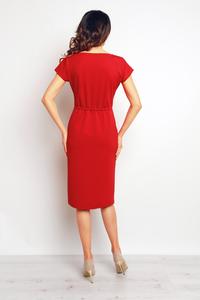 Czerwona Sukienka Midi z Kieszeniami