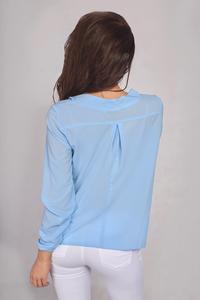 Błękitna Bluzka Koszulowa z Kokardą pod Szyją