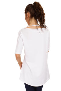 Biały Długi T-shirt z Szerokim Dekoltem