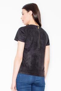 Czarny Zamszowy T-shirt z Suwakiem na Plecach