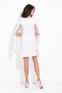 Biała Sukienka Trapezowa z Rozciętymi Rękawami