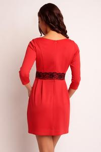 Czerwona Mini Sukienka z Koronką w Talii