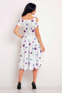 Asymetryczna Plisowana Sukienka w Fioletowe Kwiaty