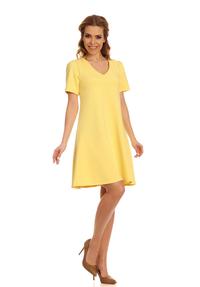 Żółta Klasyczna Rozkloszowana Sukienka z Dekoltem "V"