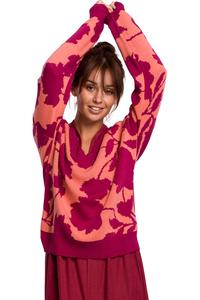 Sweter w Kwiaty z Dekoltem V - Model 4