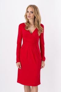 Czerwona Romantyczna Sukienka z Marszczoną Talią