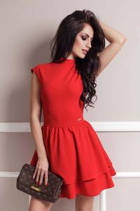 Czerwona Sukienka Mini z Falbankami Wycięta na Plecach