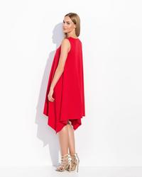 Czerwona Sukienka bez Rękawów z Asymetrycznym Dołem