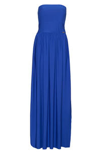 Niebieska Zmysłowa Gorsetowa Maxi Sukienka