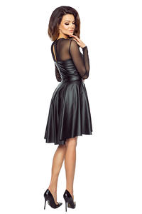 Czarna Skórzana Sukienka z Transparentnymi Rękawami