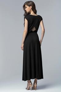 Czarna Sukienka Maxi z Długim Rozporkiem i Wycięciem na Plecach