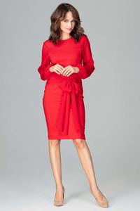 Czerwona Elegancka Sukienka z Transparentnymi Rękawami