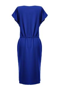Niebieska Sukienka Midi z Kieszeniami
