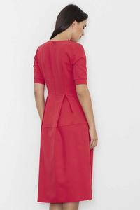 Czerwona Sukienka Midi z Krótkim Rękawem 
