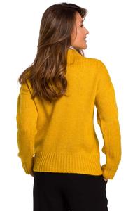 Miodowy Klasyczny Sweter z Długim Rękawem