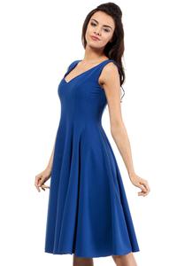Niebieska Koktajlowa Sukienka z Rozkloszowanym Dołem 