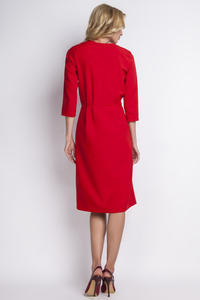 Czerwona Smokingowa Sukienka z Dekoltem "V"