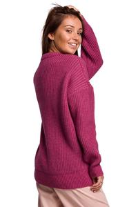 Wrzosowy Sweter Oversize o Przedłużonym Kroju