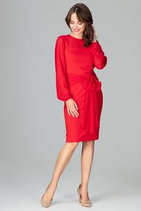 Czerwona Elegancka Sukienka z Transparentnymi Rękawami