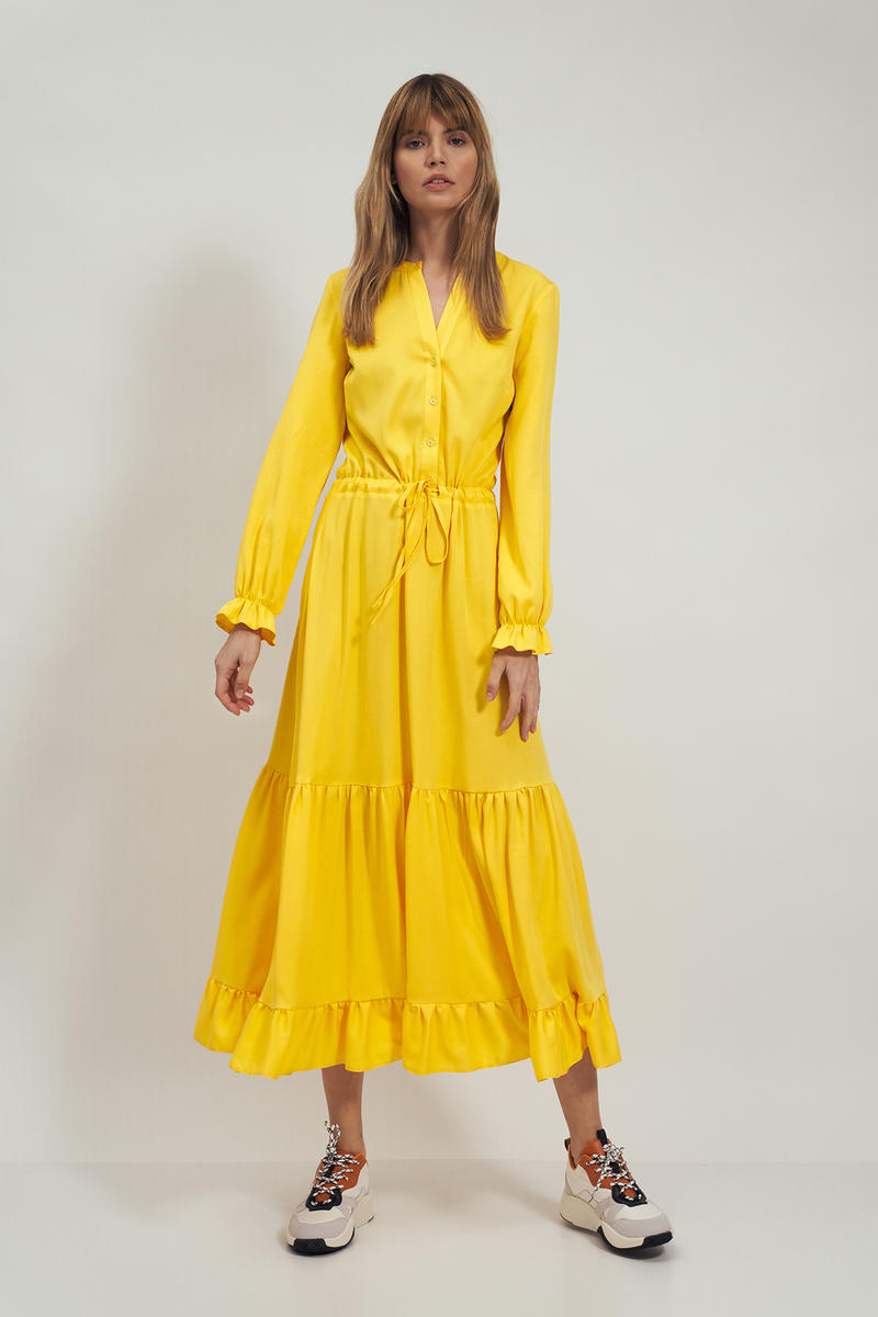 Maxi Sukienka z Falbanami Żółta